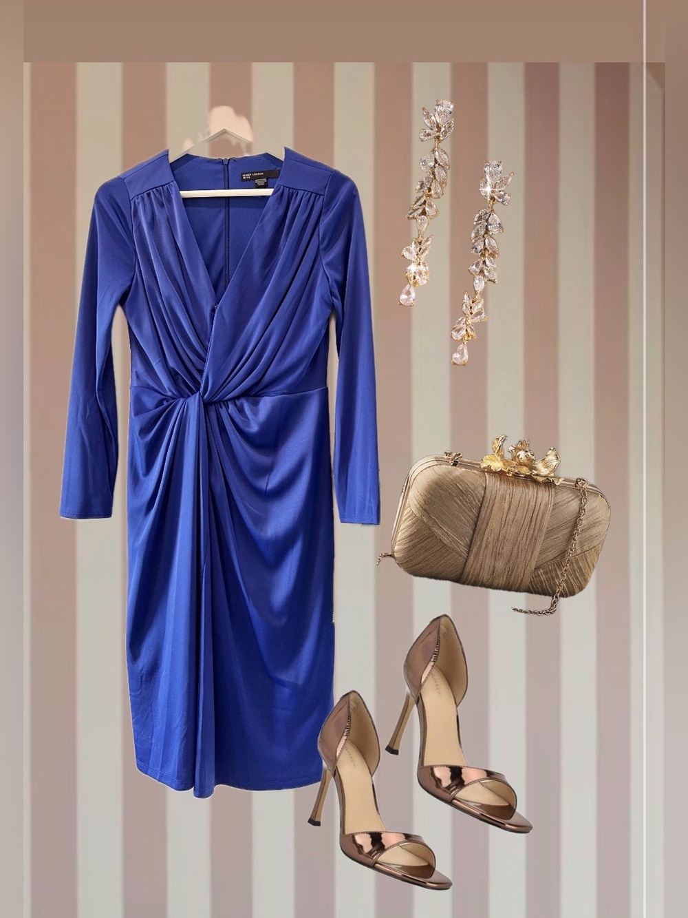 Maggy London Royal Blue Long Sleeve Twist-Front Midi Dress